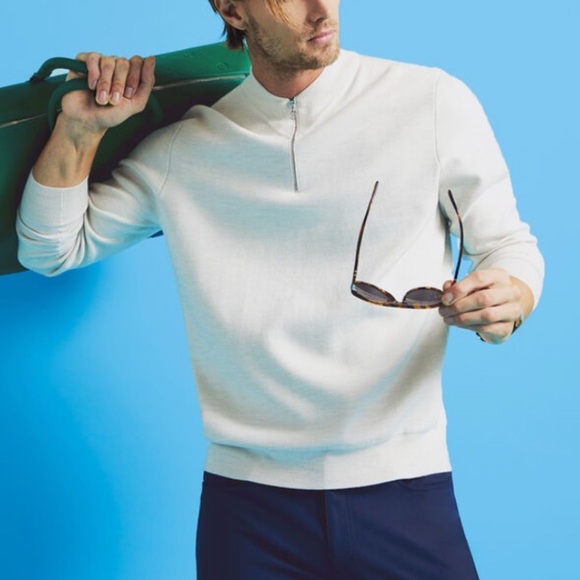 NWT G/FORE
CONTRAST V NECK MERINO WOOL
QUARTER ZIP JUMPER in gray Sz L - Picture 1 of 12